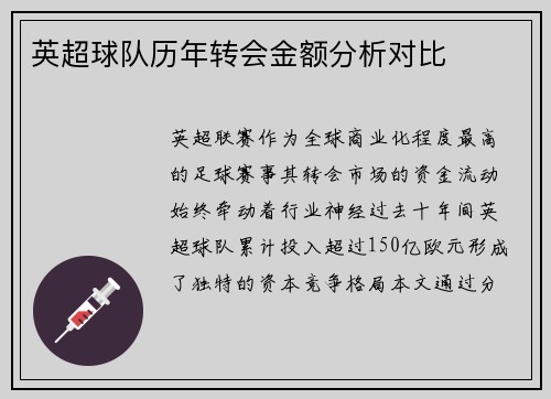 英超球队历年转会金额分析对比