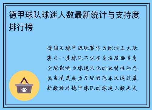 德甲球队球迷人数最新统计与支持度排行榜